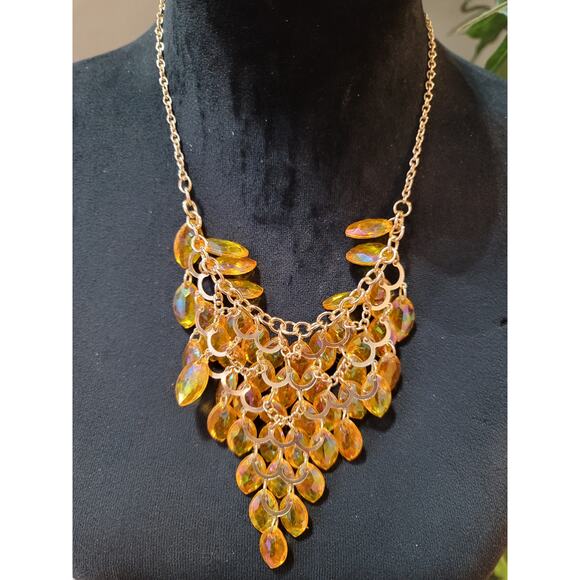 Gold Tone Crystal Leaf Bib Necklace Earrings Set Statement Jewelry Women Gifts - Picture 8 of 9